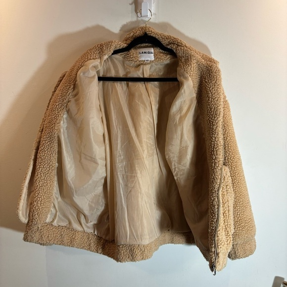 I AM GIA Sz XS Oversized Sherpa Teddy Tan Colourway Patch Pockets Jacket Coat - Picture 10 of 12